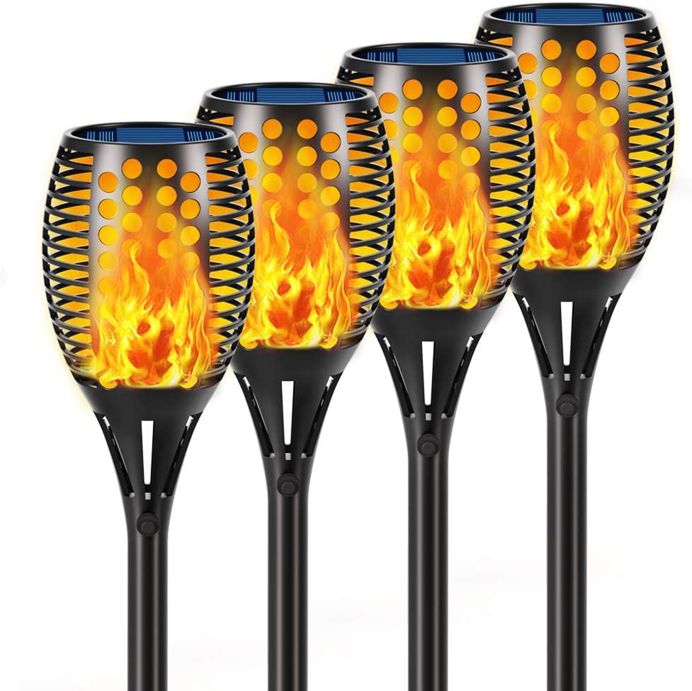 Aityvert 43" Black Solar Flickering Flame Torch Lights, 4-Pack