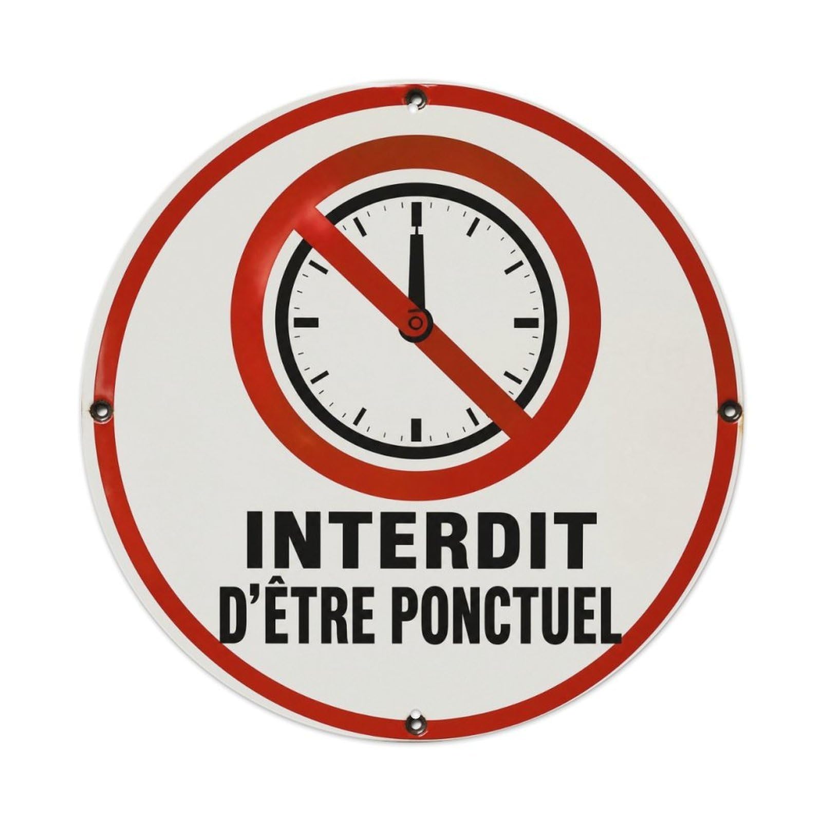 Olyhtr 8X8inch Classic Style Graphic Badge Punctuality Humor French Social Satire Metal Tin Sign