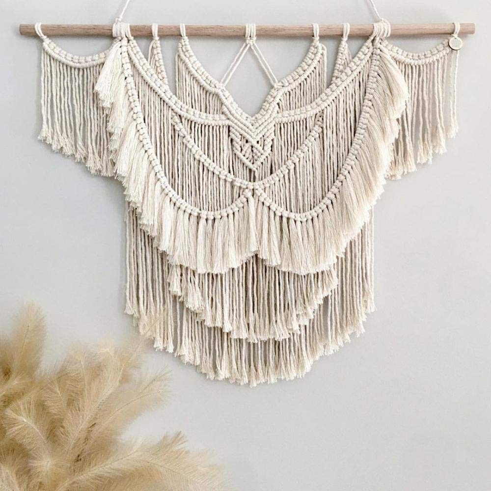 Gran Pared Colgante Macramé Decoración de Paredes Bohemias Tapiz de Macramé Encima de la Cabecera Tapices Tejidostelón de Cortina de Boda de macramé,110cm (Anchura) X 85cm (Longitud)