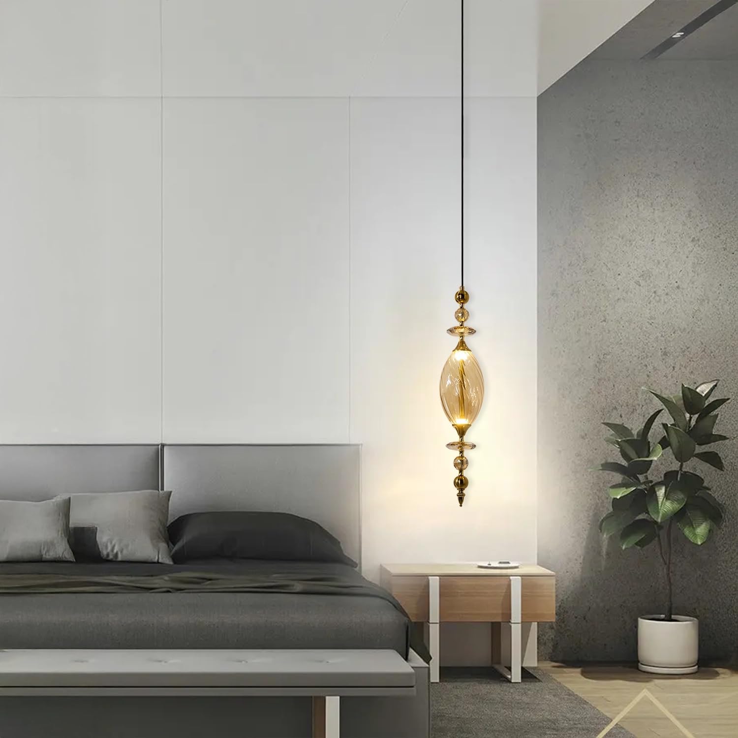 HDC Luxury Amber Crystal Pendant Light Modern Metal Glass Hanging Light | Decorative LED Ceiling Pendant Lamp for Dining Table Living Room Kitchen Island Bedroom Home Décor (Amber)-image-25
