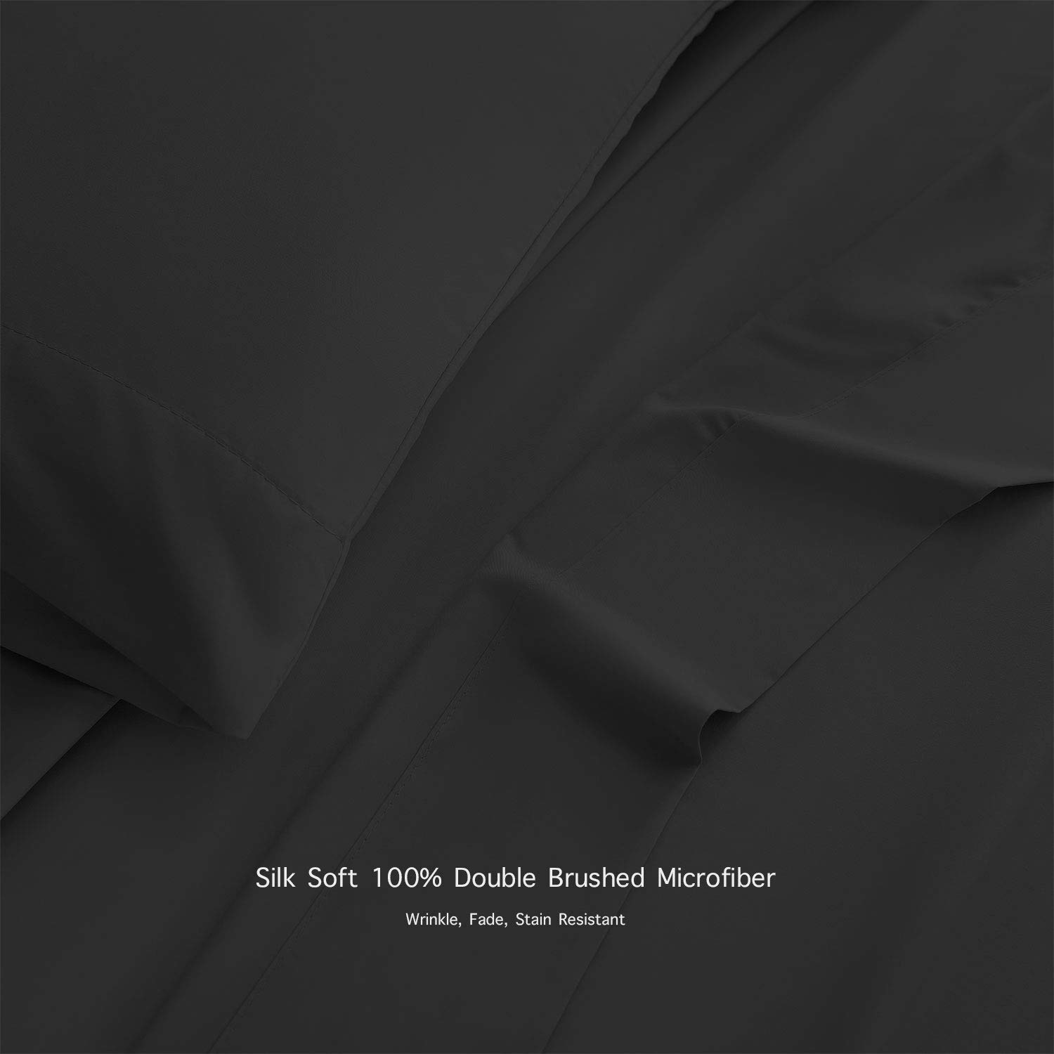 BASIC CHOICE Standard 100 by Oeko-Tex, 2000 Series Bed Linen Set, Black, 6 Pieces, California King