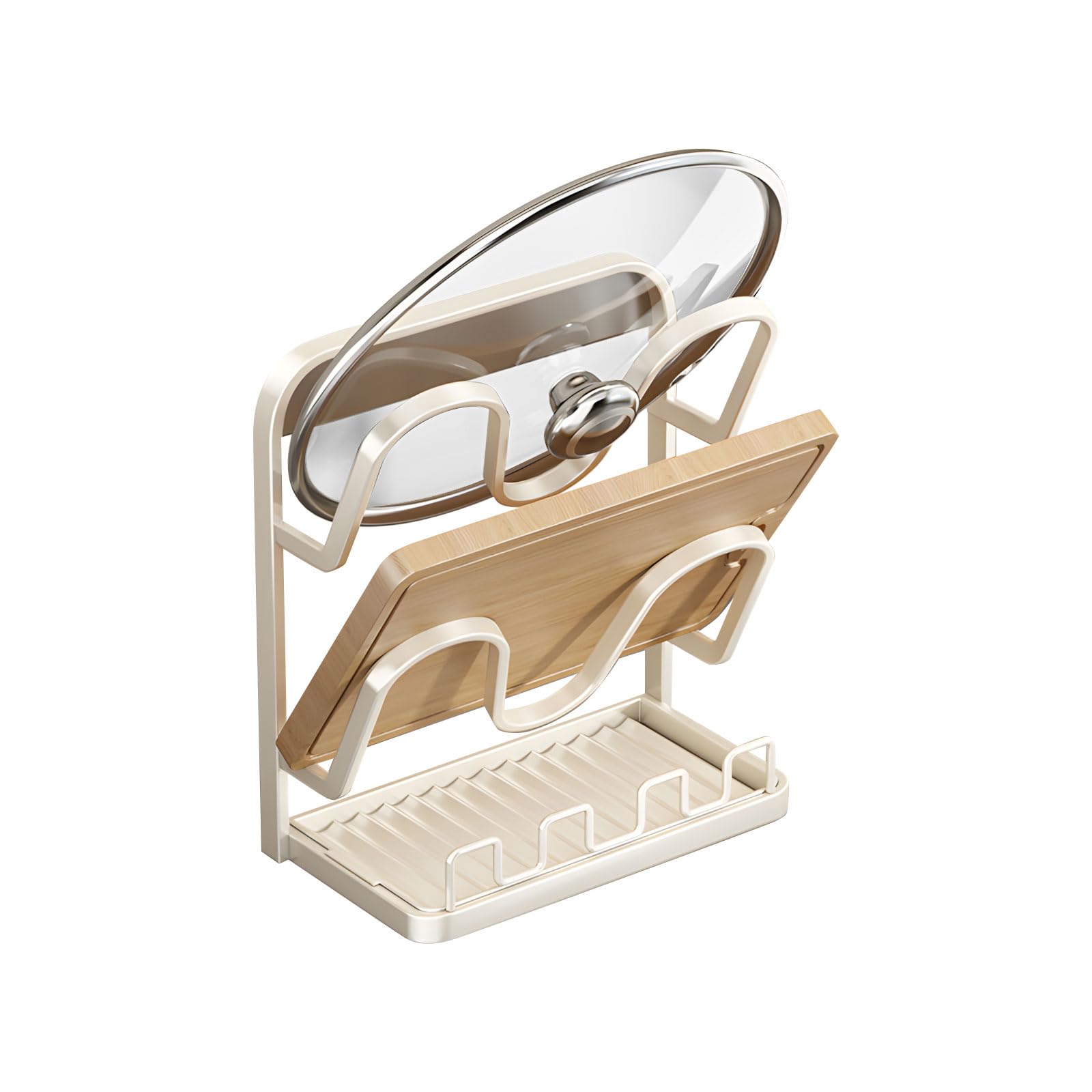 TQUXNGA Space Efficient Kitchen Storage Rack Holds 2 Pots Lids and Utensils for Small Countertops Detachable Base Lid Rack