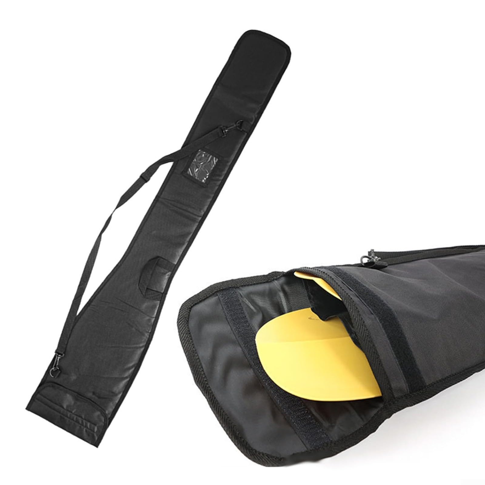 Tragbare, faltbare gepolsterte Tasche für Kajak, Kanu, Paddel, Aufbewahrung, 130 x 26 cm, schwarzes Oxford-Gewebe mit Schultergurt, Klarsichtfenster