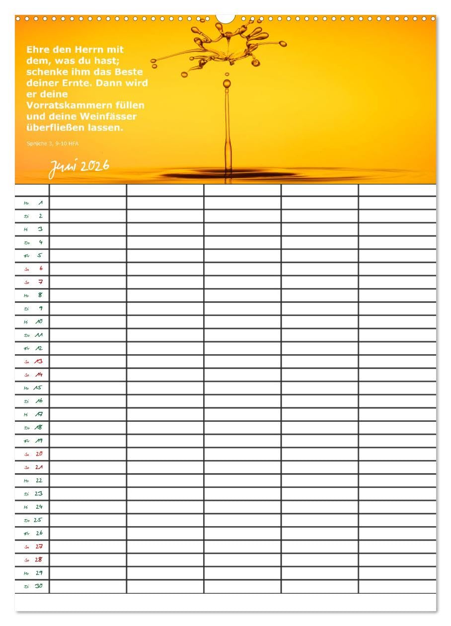 ein Planer mit biblischer Weisheit aus den Sprüchen Salomos (Wandkalender 2026 DIN A2 hoch), CALVENDO Monatskalender: Planer für Kirche, Familie und Firma mit Bibelsprüchen (CALVENDO Glaube)