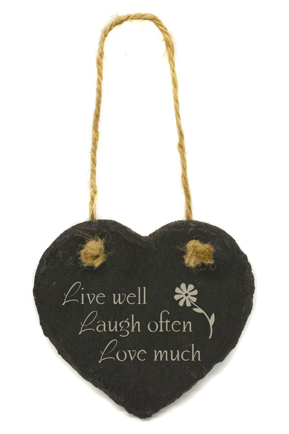 County Engraving Live Laugh Love Hanging Slate Heart Engraved Rustic Plaque for Home, House and Garden