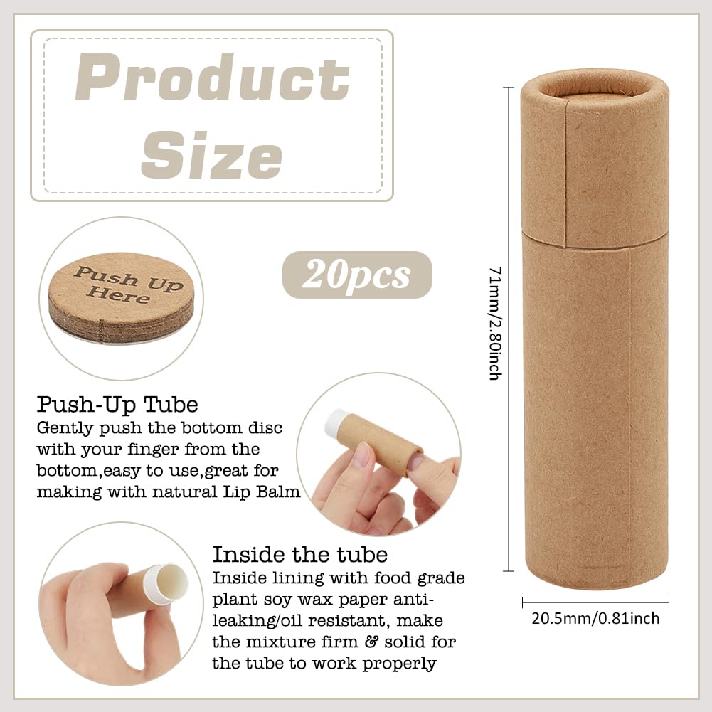 Paperboar, 20 pezzi di balsamo per labbra, tubetti di carta, bottiglia vuota per rossetto, supporto per tubetti Push Up Solid Stick