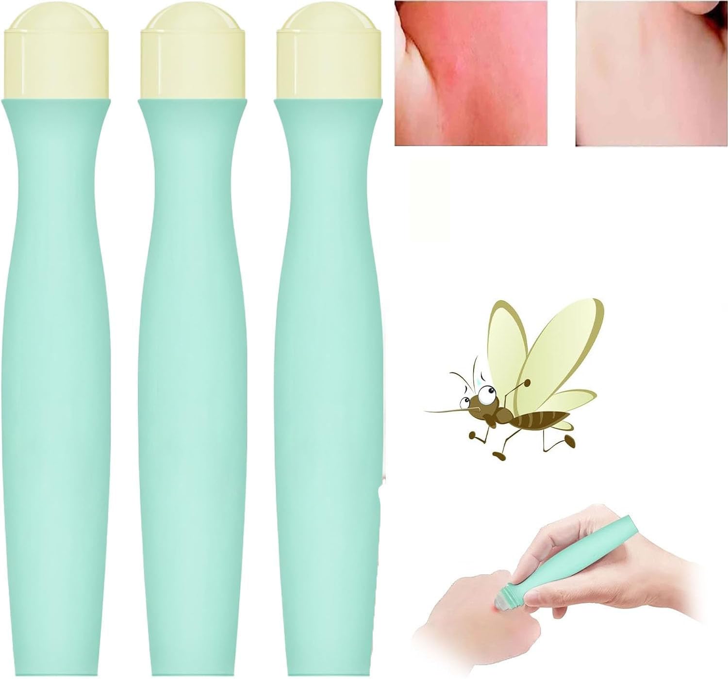 Mosquito Bite Itch Relief Ball Bye Itchy Roll On After Bug Bite,Insect Bite Relief Stick,Mosquito Bite Relief Artifact,Natural Mosquito Bite Relief Roll On,for Indoors and Outdoors Use (3 Pcs)