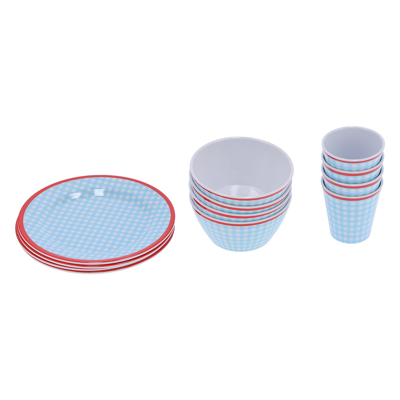 Juego de vajilla Rejilla azul claro Taza de melamina Plato de tazón Vajilla doméstica multiusos duradera para el hogar Cocina Restaurante 12 piezas AB06010+BT009+CH62
