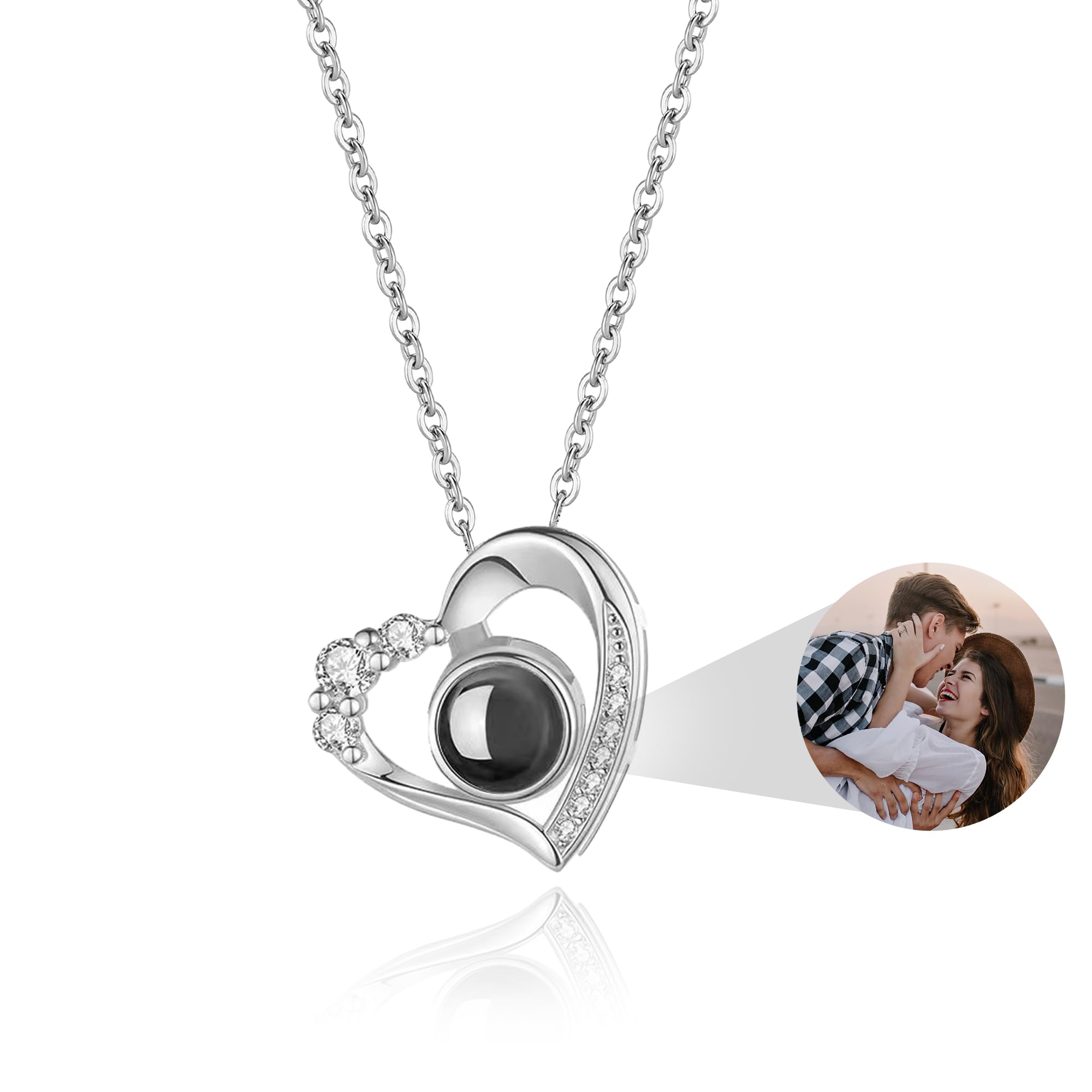 Easycosy Collier Personnalisé Photo Projection -Cadeau Maman De Fête des Mères - Bijoux à Pendentif Cœur Avec Image à L'Intérieur-Cadeau Femme Mamie épouse Fête des Mères Disponible En Argent 925