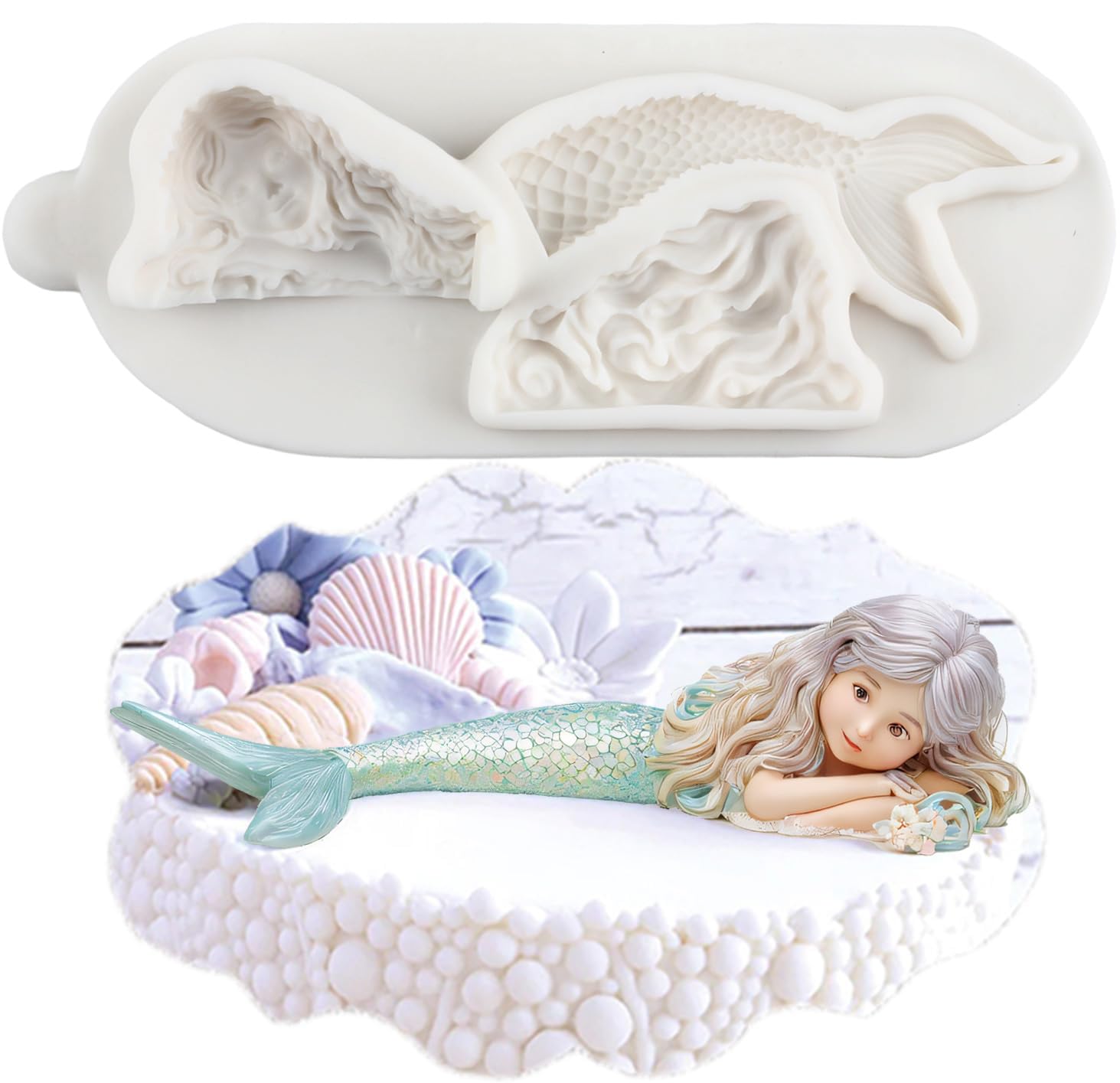 MINFEIDMS Mermaid Theme Silicone Mould Mermaid Silicone Fondant Moulds for Sugarcraft Cake Decorating Cupcake Topper Chocolate Gum Paste Candy Polymer Clay