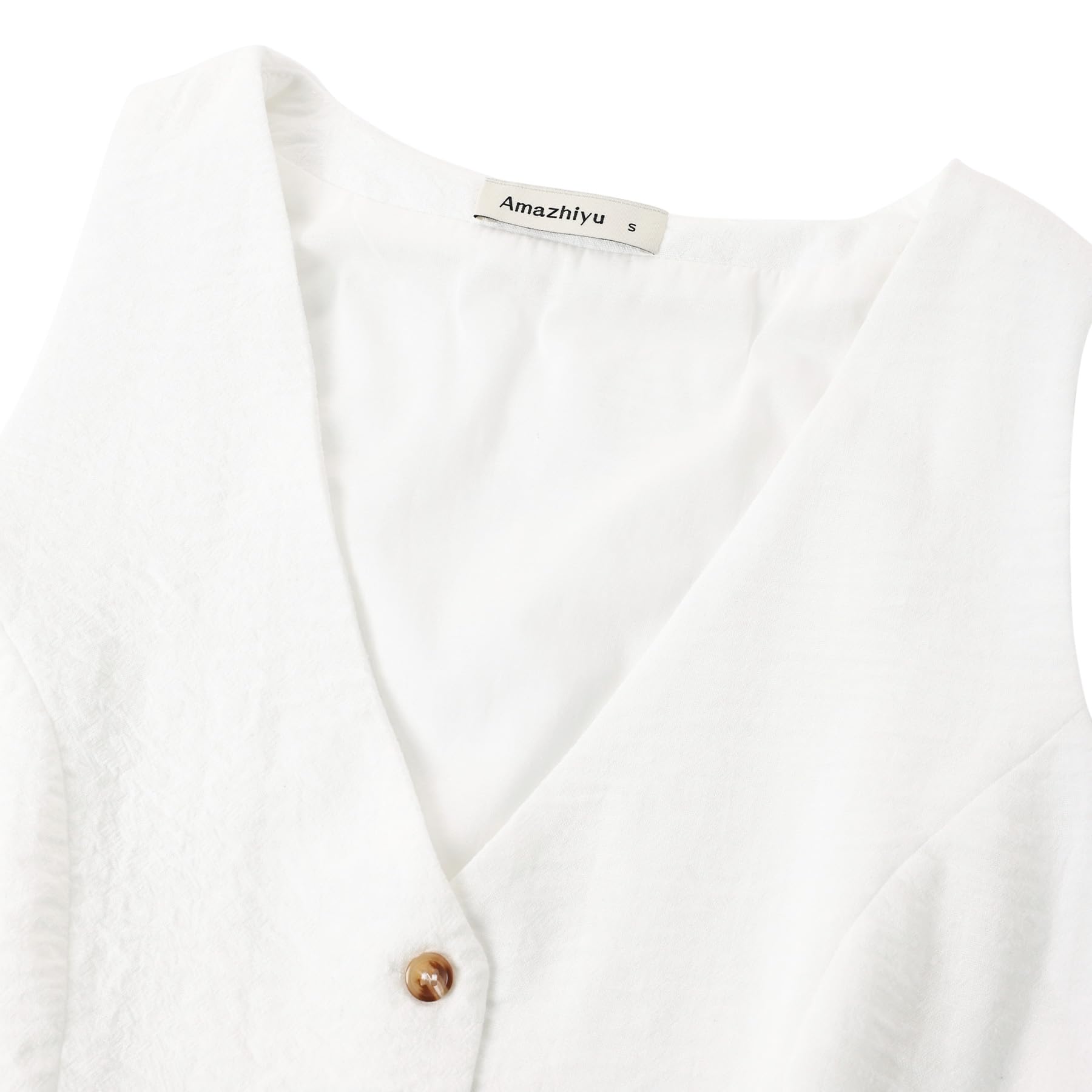 Amazhiyu Damen Leinen Anzugweste Ärmellos V-Ausschnitt Cropped Vest Sommer