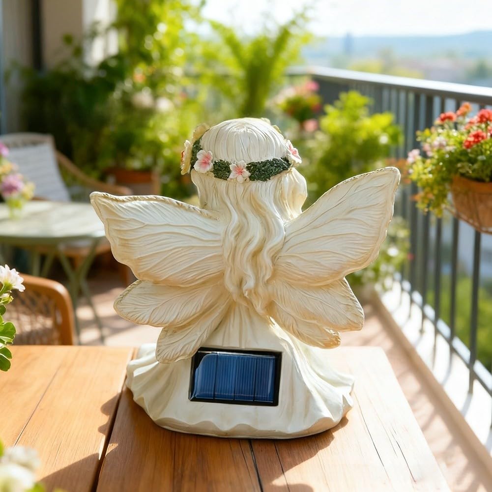 Statua da giardino a forma di angelo in resina, resistente alle intemperie, finitura