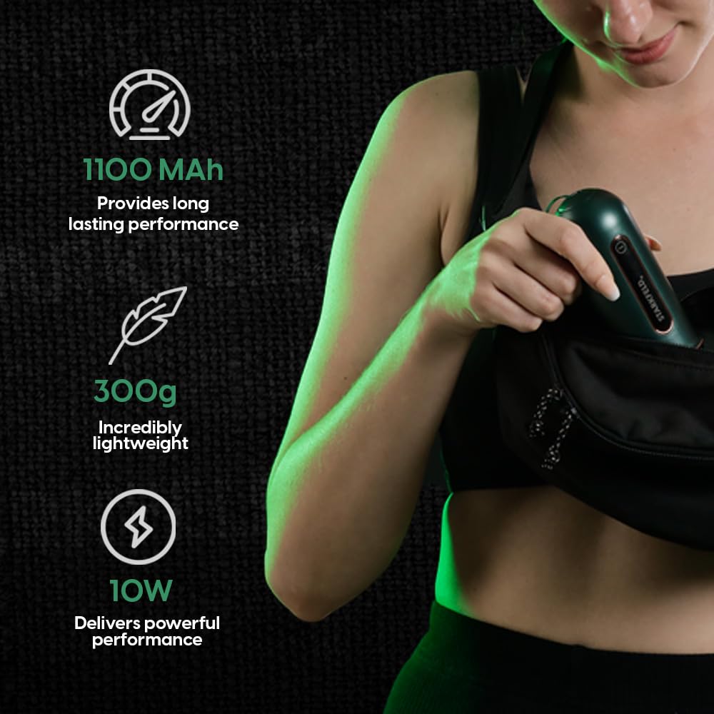 STARKFELD® STARKGUN® Mini – kompaktowy pistolet do masażu tkanek głębokich | cichy i wydajny | 2 nasadki | ultra lekki i przenośny | eleganckie wzornictwo | regeneracja mięśni i łagodzenie bólu