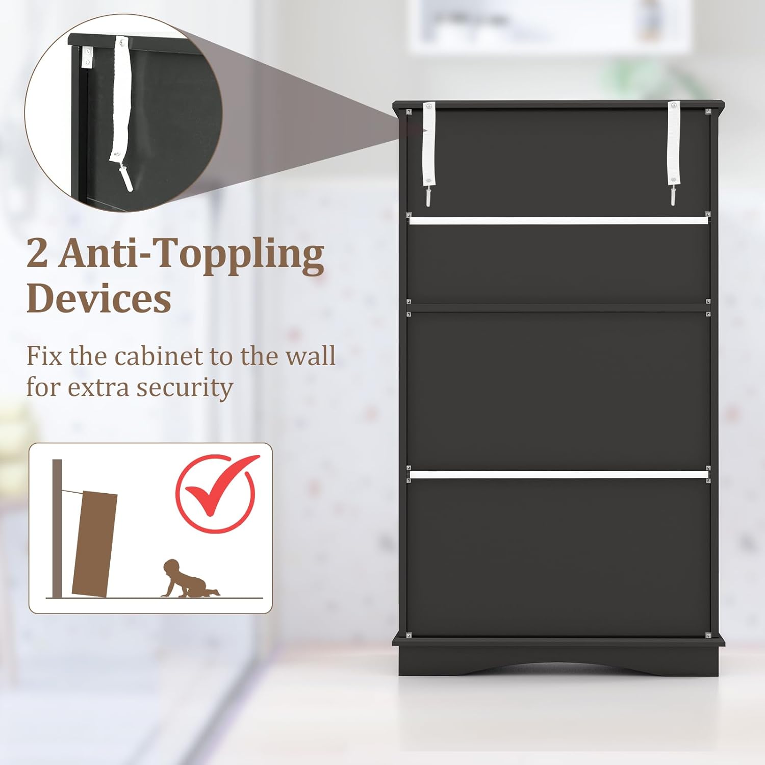 Black MDF Living Room Cabinet with Adjustable Shelving and Glass Doors