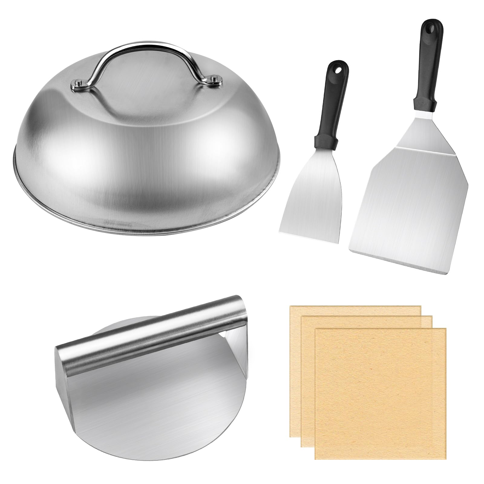 Burger Smasher Set 5-teilig - Smash Burger Presse Mit Burgerglocke Aus Edelstahl