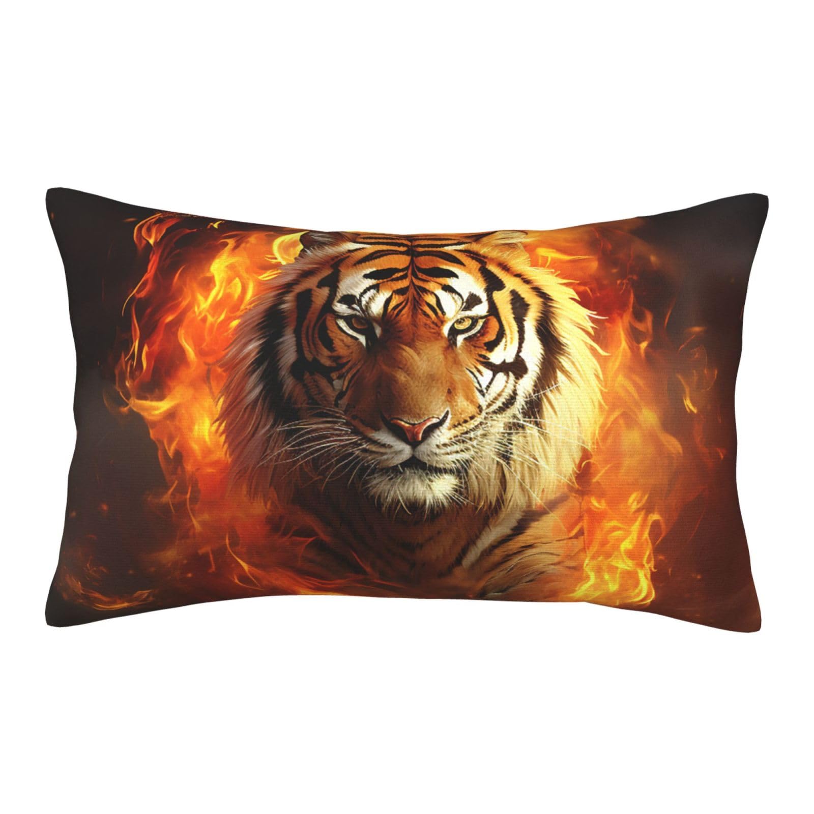 Velvet Pillowcases 20"x30" Ultra Soft Breathable Pillow Cases, Luxury Fuzzy Throw Pillow Covers with Zipper, Cool Tiger in Flame Pillow Shams All Seasons Decorative Cushion Cases for Couch