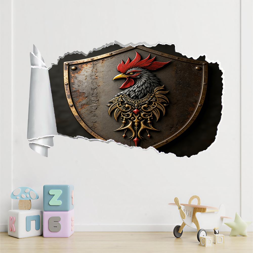 Wandsticker 3D Durchbruch Hahn Wandtattoo kinderzimmer Deko Schildmetall Wandaufkleber Wanddurchbruch Wandsticker Wandbild für Mädchen Zimmer Wohnzimmer Schlafzimmer