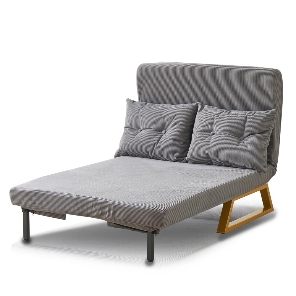 Shally Dogan Divano Letto 2 Posti Reclinabile 3 in 1, Poltrona Convertibile con Cuscini Chaise Lounge Seduta Imbottita Morbida, Copertura in Velluto Premium, Poltroncina Relax Salvaspazio (Grigio)
