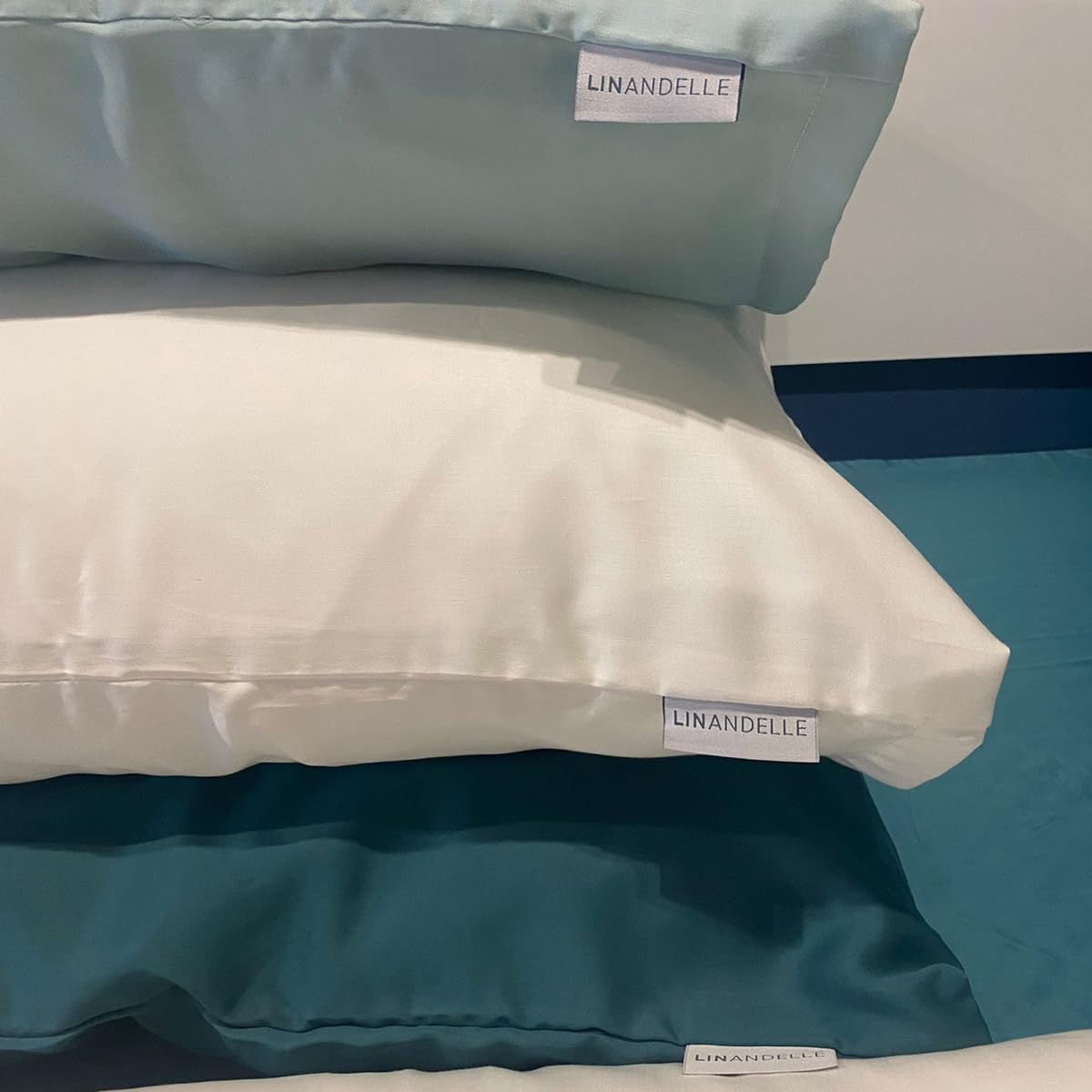 Set di 2 federe Lyocell 300 Fili Dolcevita - Blu Petrolio - quadrate 65 x 65