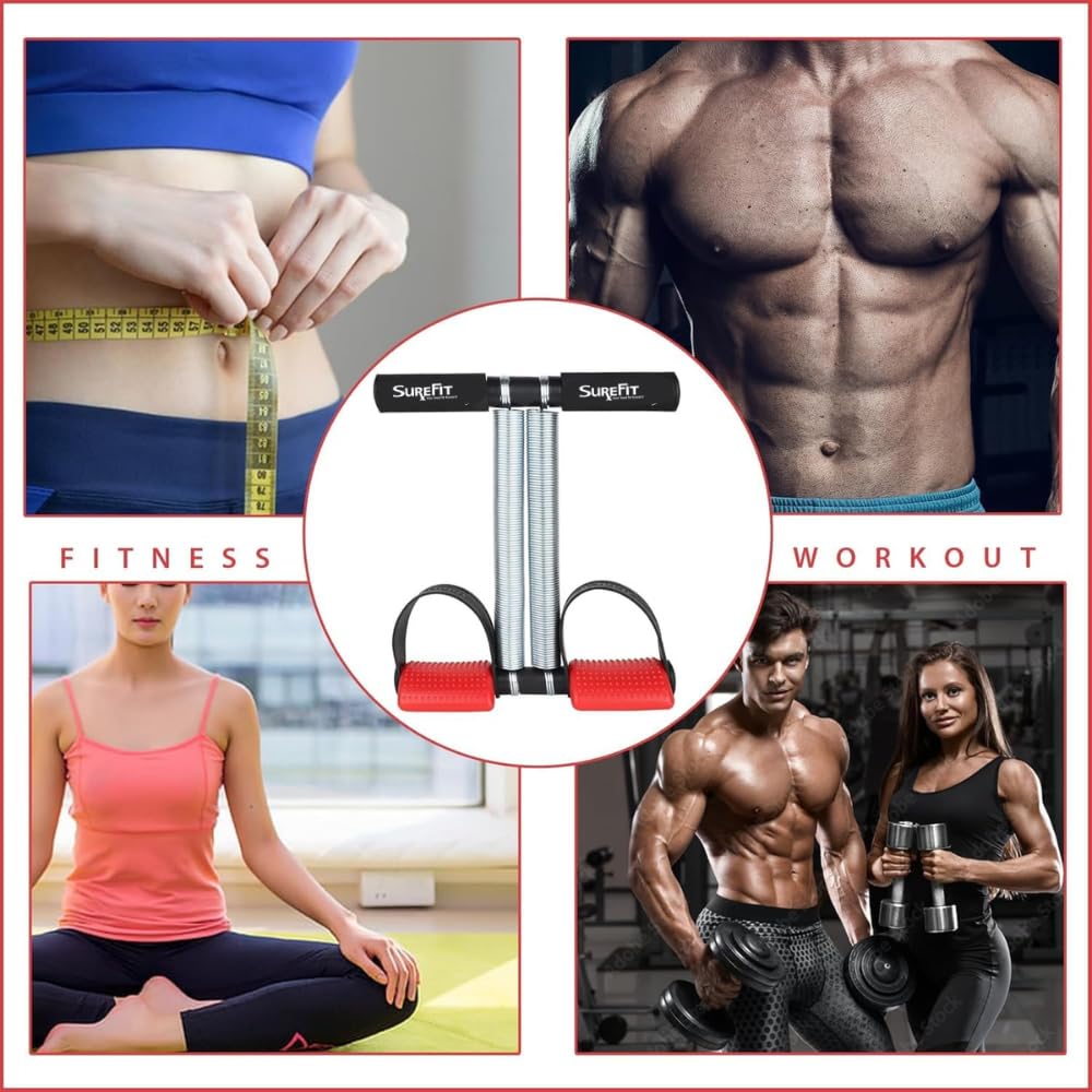 SUREFIT Double Spring Tummy Trimmer with Hand Grip Strengthener with Digital Counter (5-60 kg Adjustable) | Home Gym Equipment for Abs Workout, Belly Fat Loss, Chest Expander & Forearm Strength 3