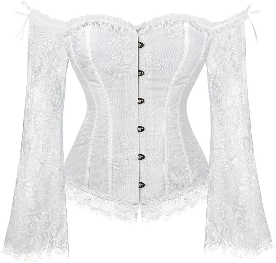 SZIVYSHICorset Tops for Women with Sleeves, Bustier Overbust Lace Up Bodice Lingerie
