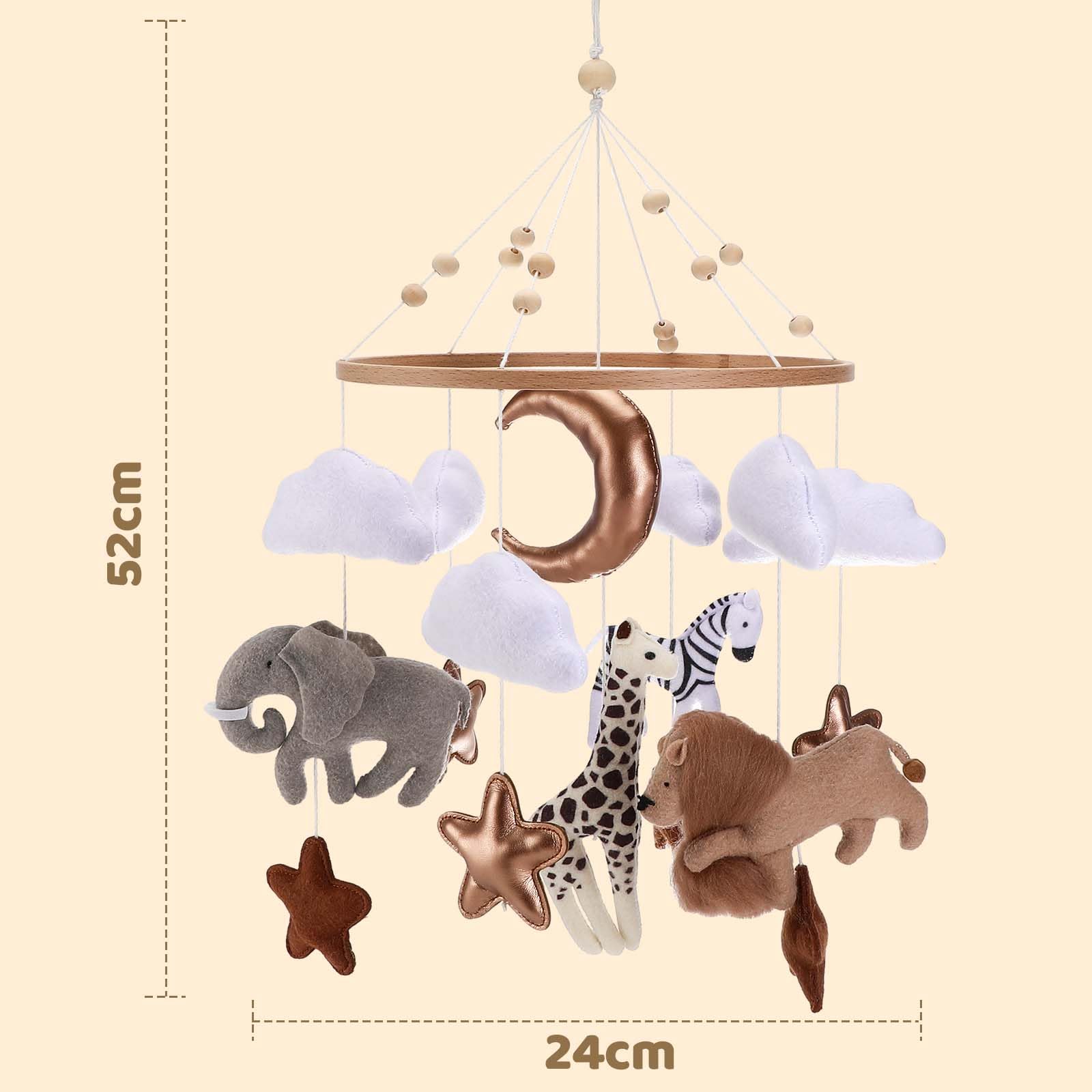 Collazoey Lettino mobile per bambini, Scacciapensieri mobile per bambini animali della foresta, ciondolo mobile per bambini elefante giraffa leone nuvola, regalo per bambine o bambini