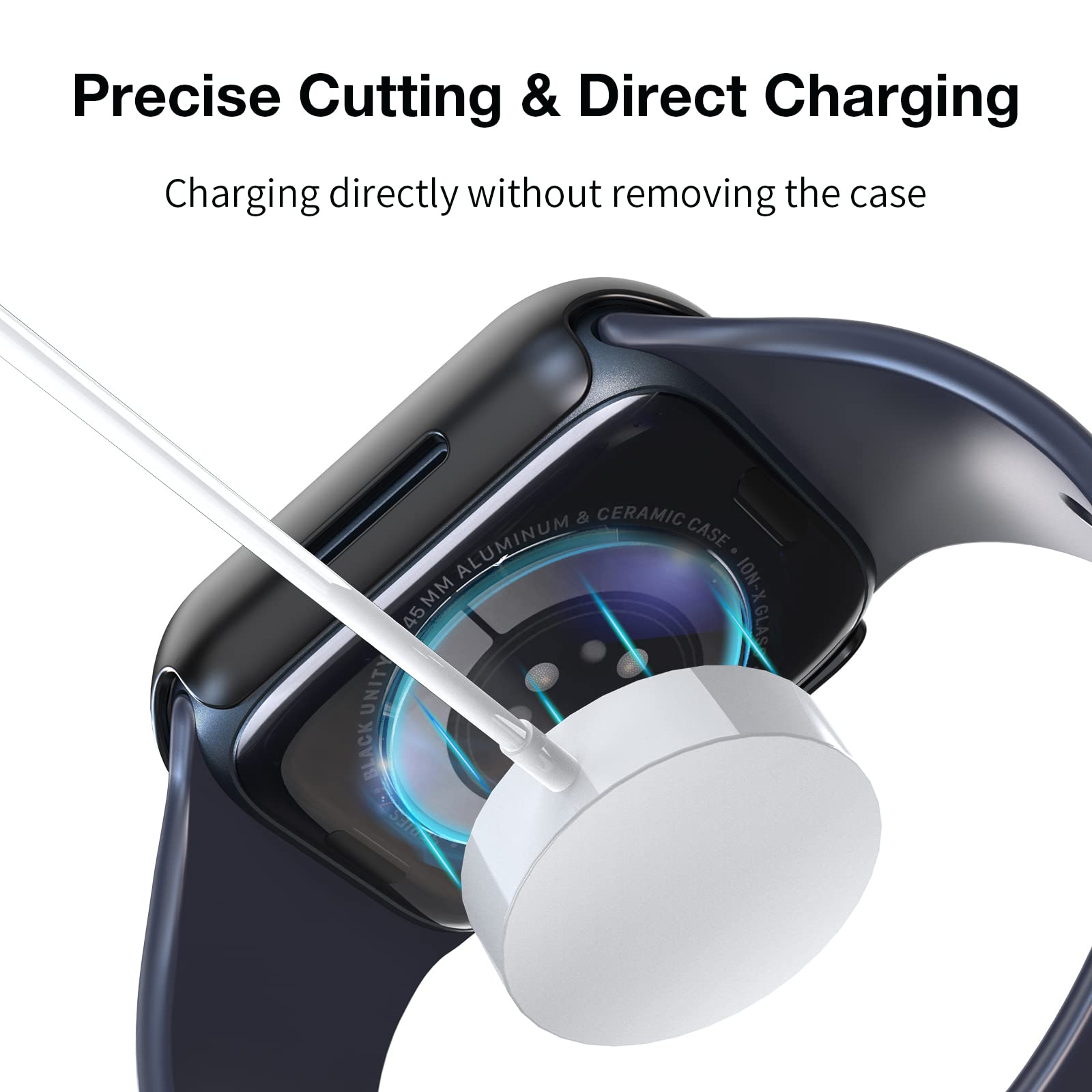 LK 2 Pezzi Cover per Apple Watch Series 7 Series 8 Series 9 45mm, Vetro Temperato Cover Custodia per iWatch 7/8/9 45mm, [Durezza 9H] [HD Clear][Senza Bolle] [Anti-Graffio]-black