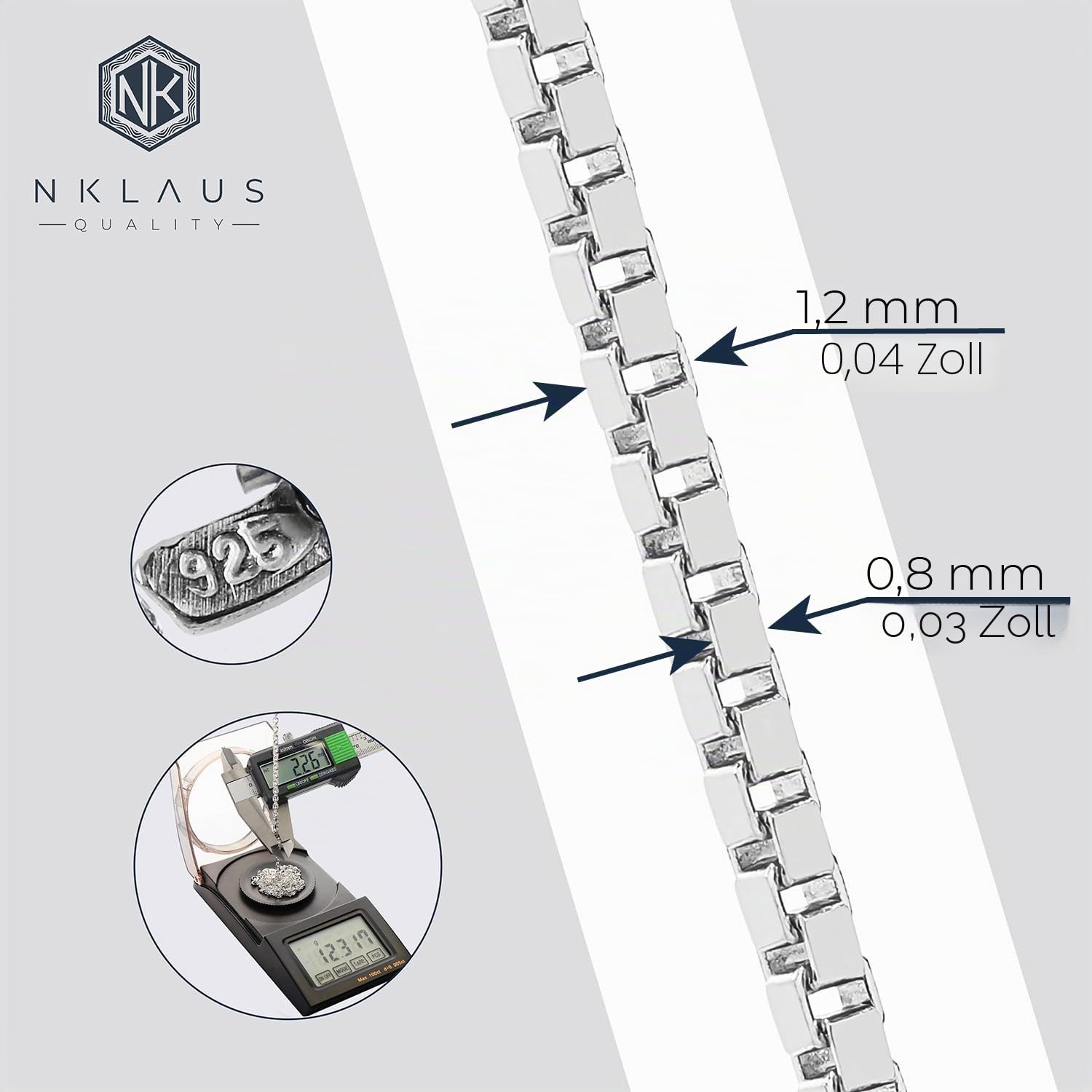 NKlaus Venezianerkette aus 925 Sterlingsilber, 1,20mm breit, 1 Stück | Nickelfrei; in verschiedenen Längen erhältlich