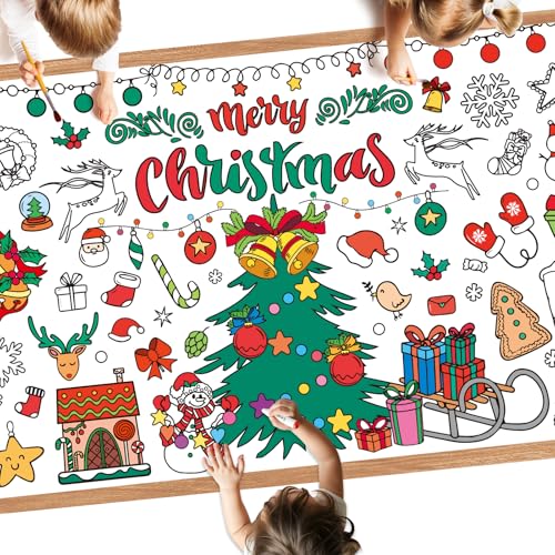 Image of Litmitfu Giant Christmas Coloring Poster - Large Merry Christmas Coloring Tablecloth for Kids, Jumbo Xmas Paper Coloring Table Cloth Banner Activities Games Party Favors Crafts,30 x 72 Inch
