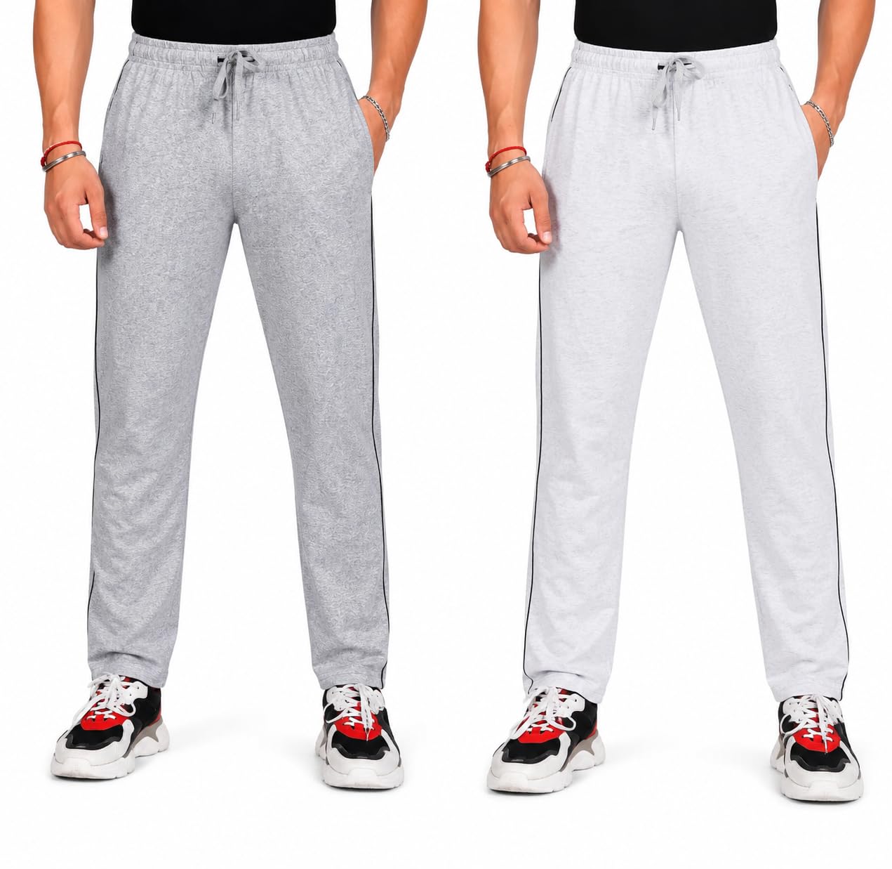 spello Hero Men's Cotton Hosiery Lower Combo Pack of 2 | Lightweight 180 GSM Track Pants | Regular Fit Lounge Wear | Elastic Waist with Drawstring | Side Piping | Home, Gym & Casual Wear-picture-11