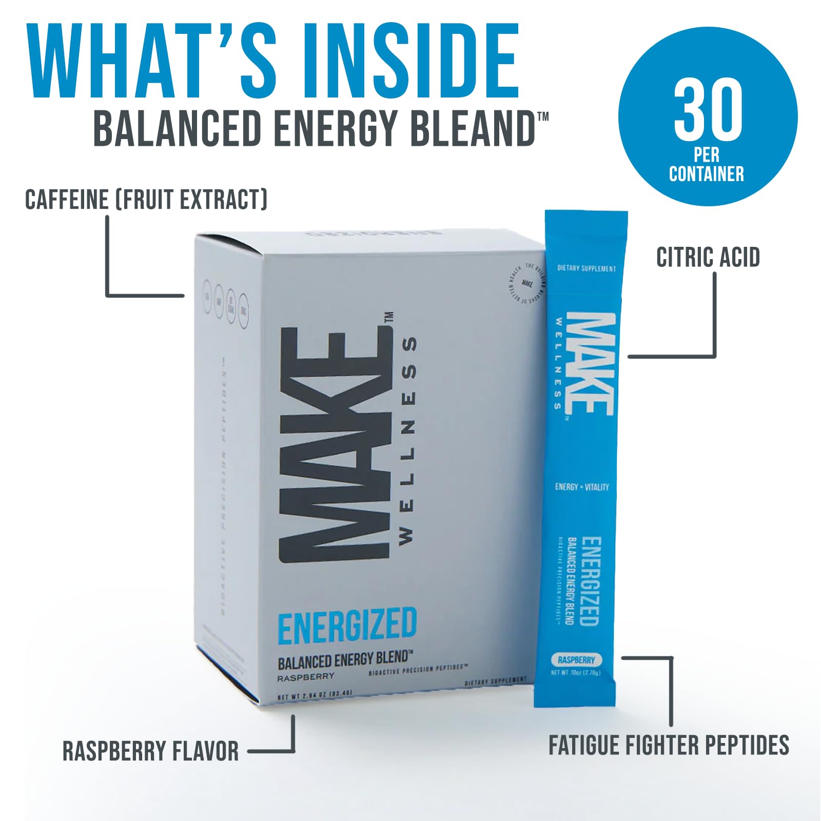 Amazon.com: Make Wellness Energized | Clean Daily Support for Energy &  Focus | Bioactive Peptide Formula | Jitter-Free, Balanced Formula | 30  Servings : Health & Household