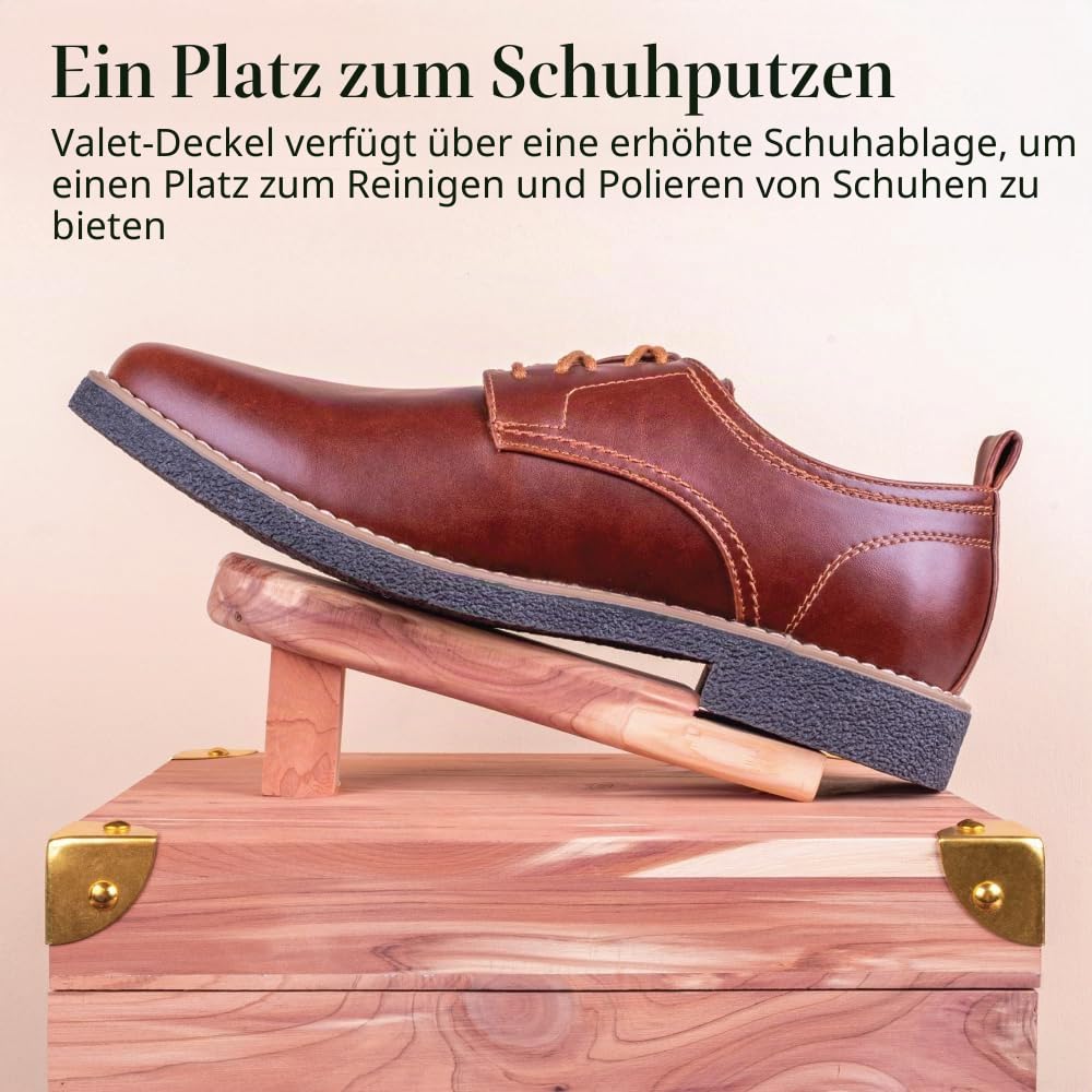 FootFitter Grand Cedar Schuhputzbox, Valet Aufbewahrungsbox für Schuhpflegewerkzeuge & Schuhpolierer