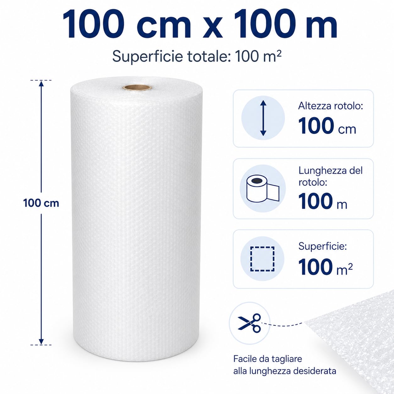All4All Pluriball per Imballaggio 100 cm x 100 m, Rotolo con Bolle d’Aria, 100 m², Protezione Antiurto per Spedizioni, Traslochi, Mobili e Oggetti Fragili