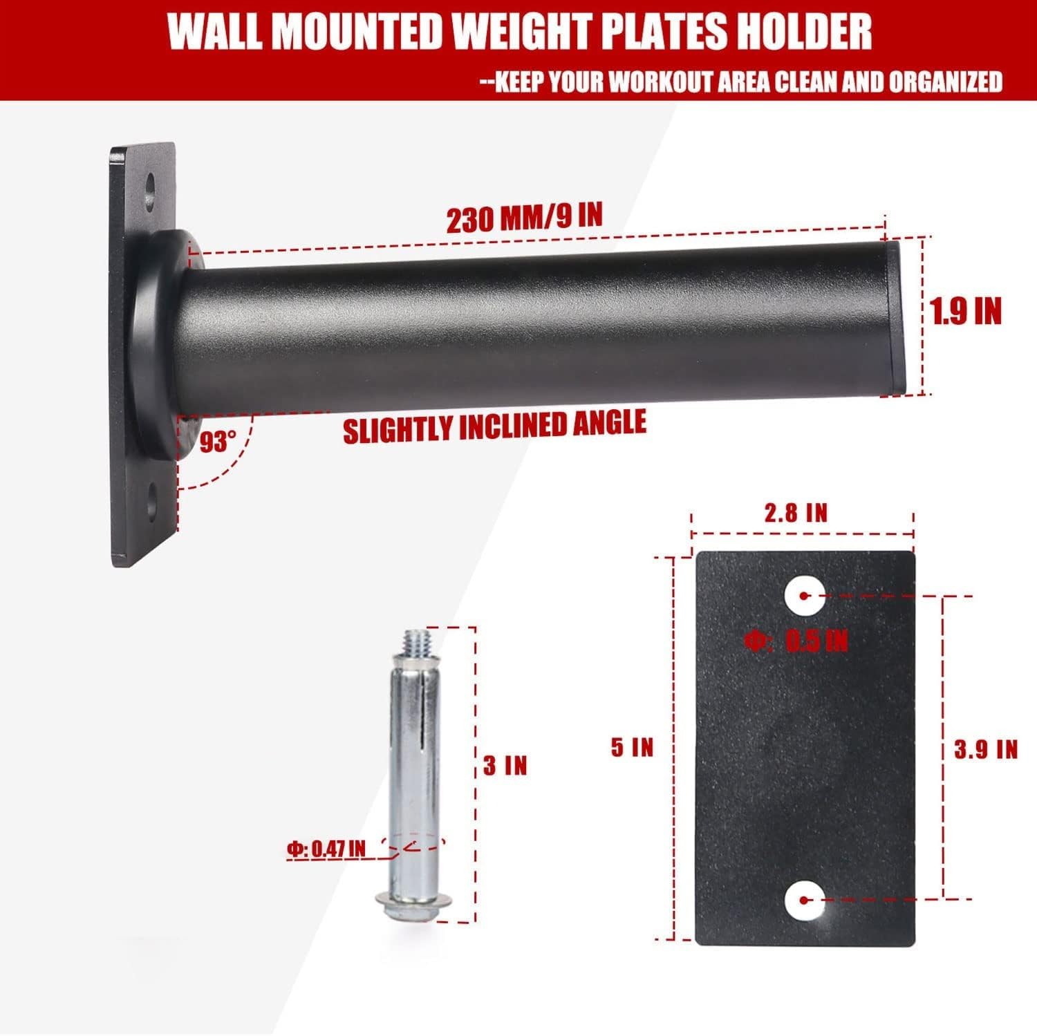 IRIS Fitness Wall Mounted Weight Plate Storage Rack for 2-Inch Plates 2