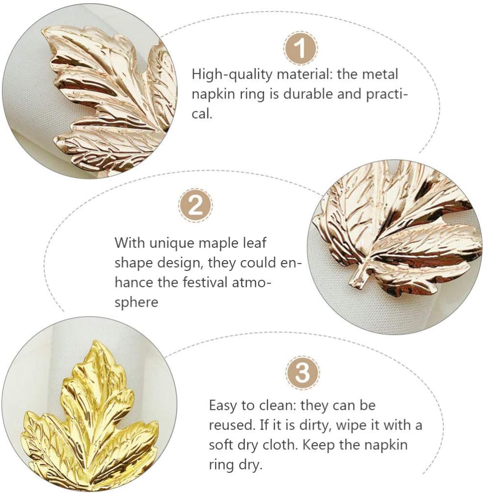 One-Day Sale: Up to 70% Off BESTOYARD 3pcs Maple Leaf Napkin Rings Metal Napkin Holders Dinner Table Decor for Christmas Holidays Thanksgiving Wedding Party