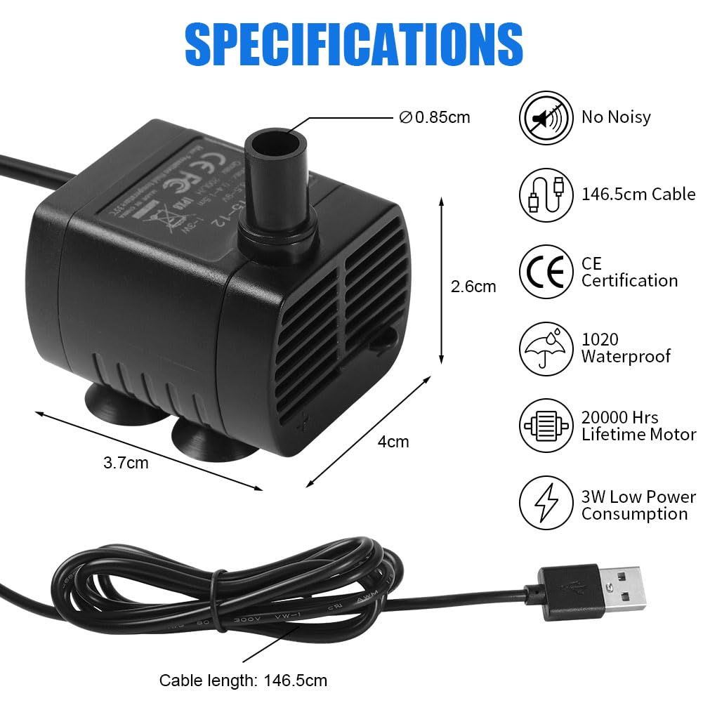 Flintronic Mini Pompa Wodna 200 l/h, 3 W - Zatapialna, Akwariowa, Cyrkulacyjna Do Akwarium, Fontanny, Stawu - Czarna