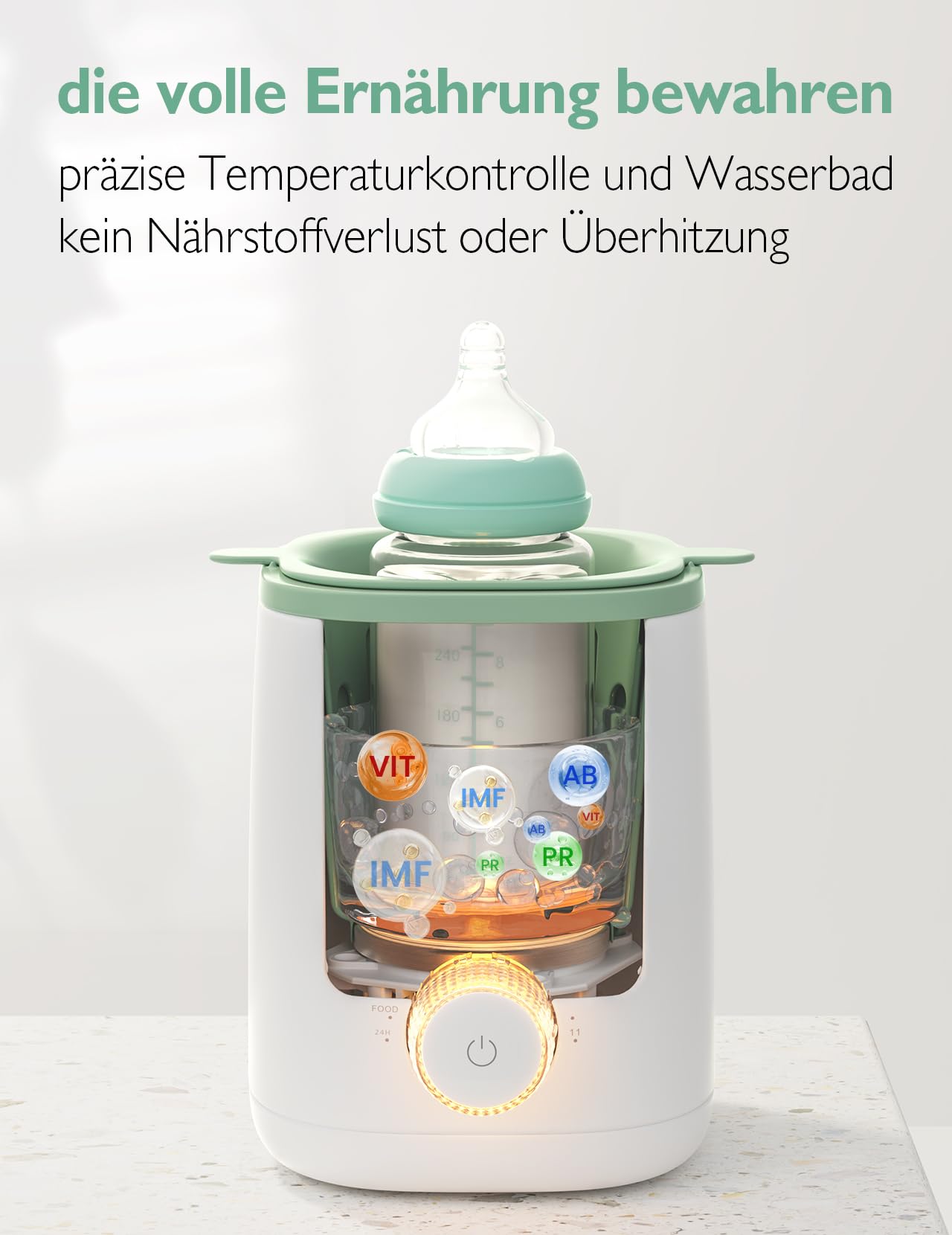Momcozy Nutri-Flaschenwärmer Baby mit präziser Temperaturkontrolle & Nachtlicht & Elektrischer Dampfsterilisator & Trockner für Babyflaschen – Platzsparend, 6 Flaschen Kapazität