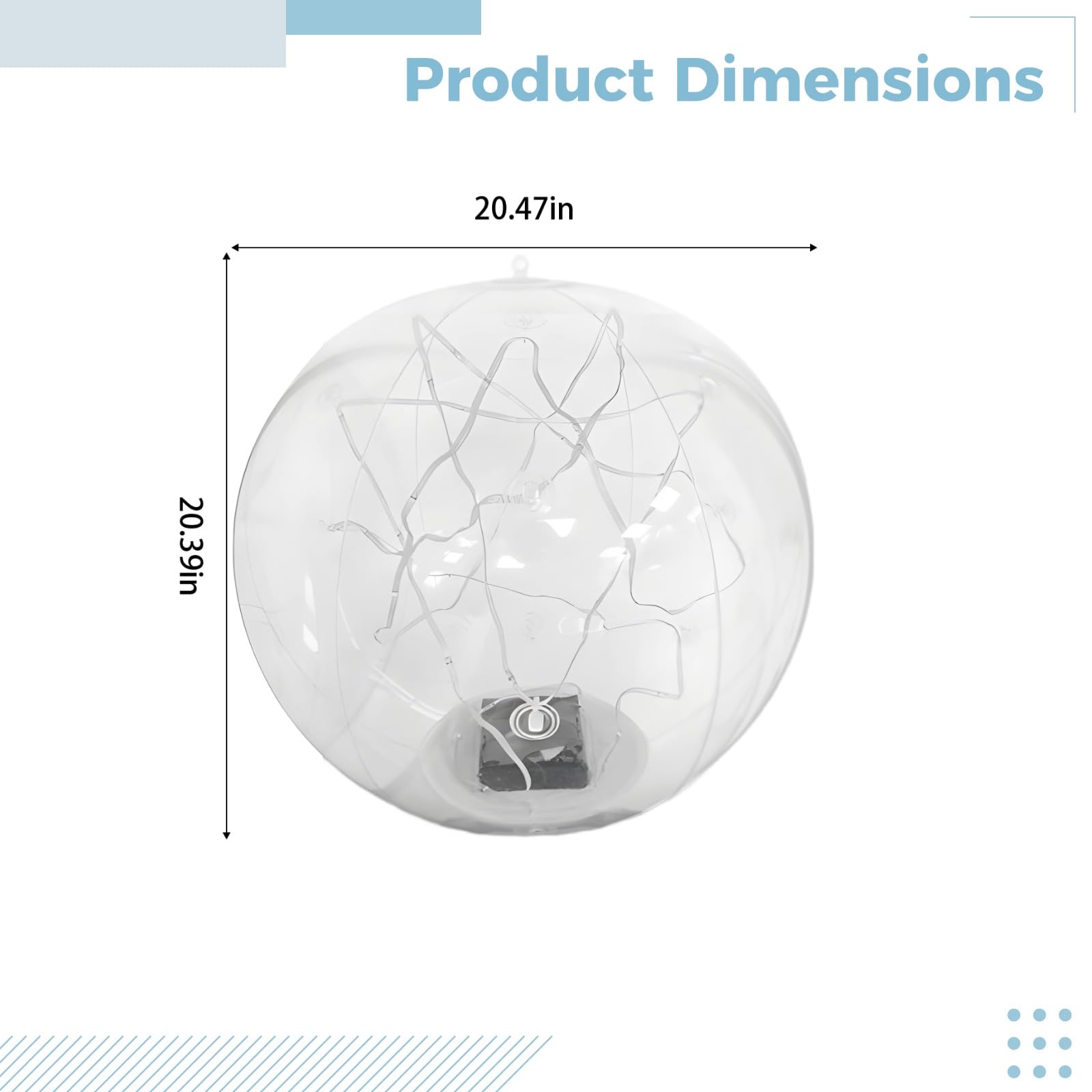 Pływająca lampa basenowa, zasilana energią słoneczną, nadmuchiwana kula LED, ciepła biel do basenu, na patio, imprezę i do ogrodu, 20.5 x 20.4 x 14.4 in / 52 x 51,8 x 36,6 cm