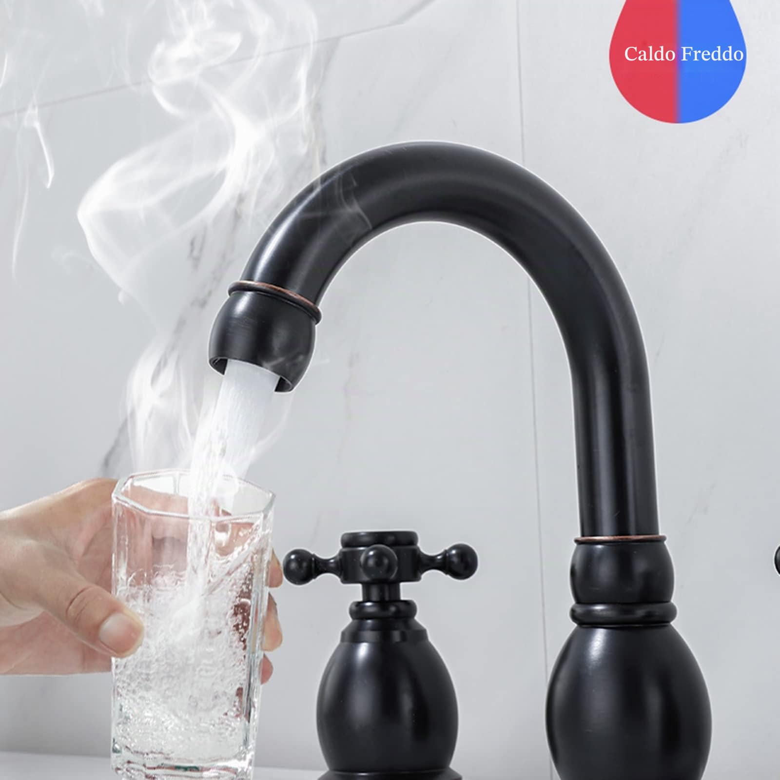 retrò 2-Handle Rubinetto Bagno Lavabo Caldo e Freddo Multifunzione Ottone Rubinetto per Lavabo Tre Fori Rubinetto di Mescolanza,Antico