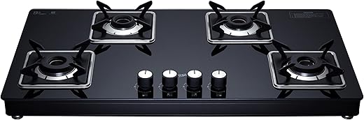 Whirlpool 90cm 4 Burner Gas Stove | GRANDIOSA ULTRA LOTUS 904 CT BR | SABAF Brass Burners & Gas Valves | 8mm Toughened Black Glass | 10-Year Glass…