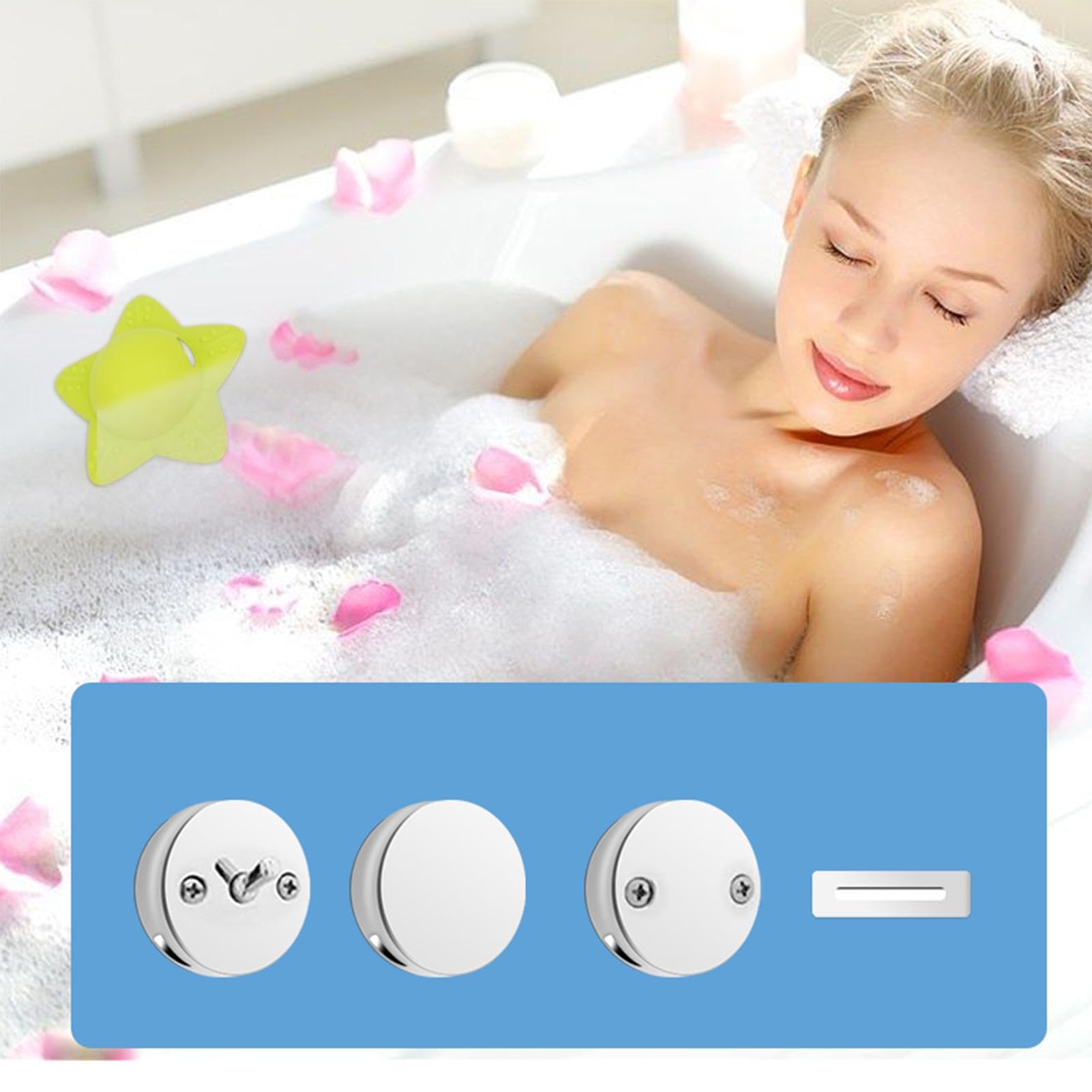 Badkuip Overloop Afvoerhoes, Afvoerblok Overloop Spa Accessoires Afvoer Cover - Sterke Seal Overloop Cover met 5 Zuignappen voor Thuis Dieper Bad Warmer