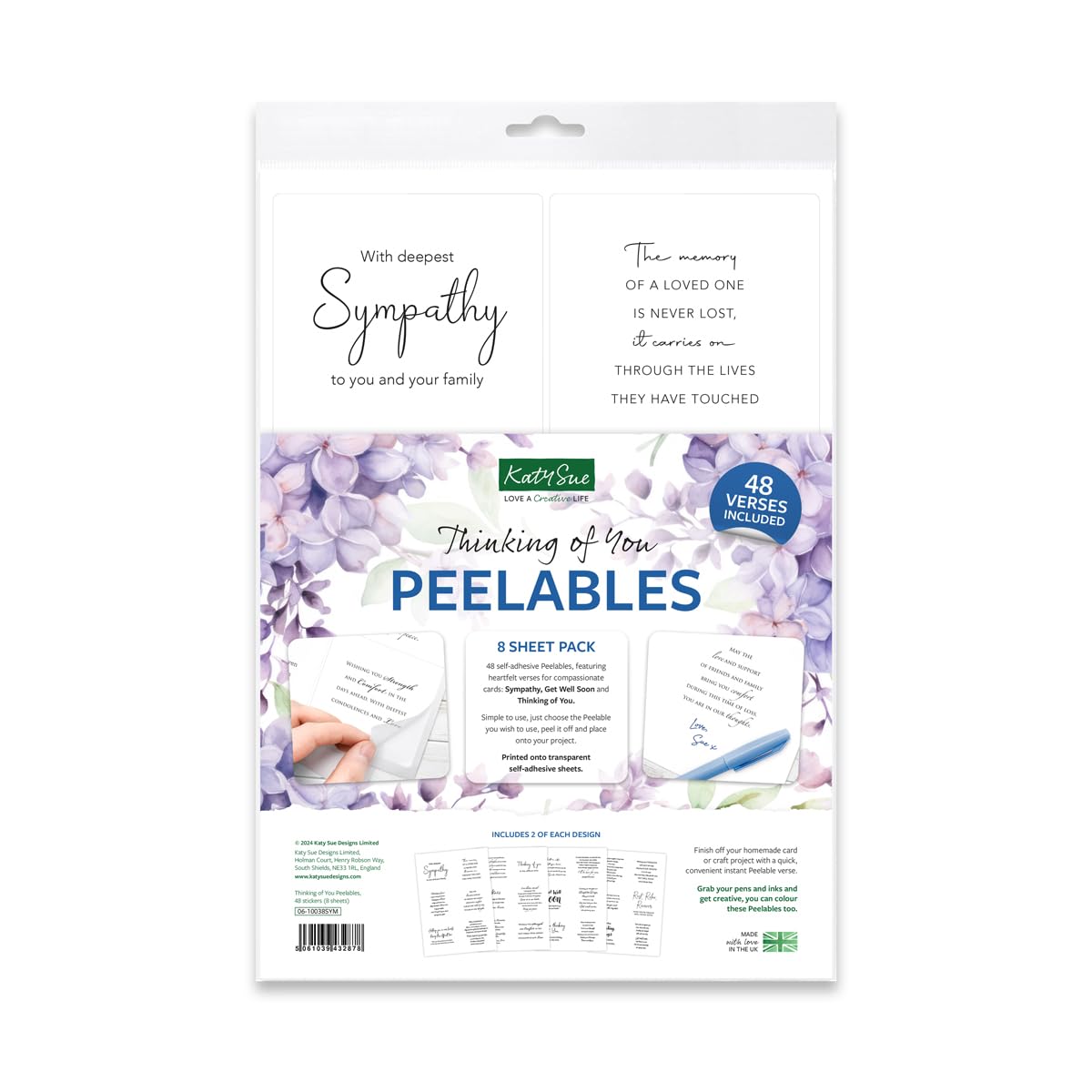 Katy Sue Thinking of You Peelables Stickers for Card Making. 48 Peelable, Peel Offs, Verses & Sentiments for Card Making Supplies. Stickers are 99 x 93 millimetres or 4 x 3.7 inches