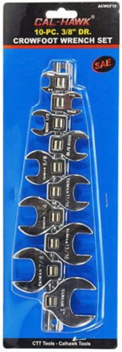 Cal Hawk Tools ACWCF10 3/8 Drive SAE Crowfoot Wrenches Set Tools with Holder (10 Piece)