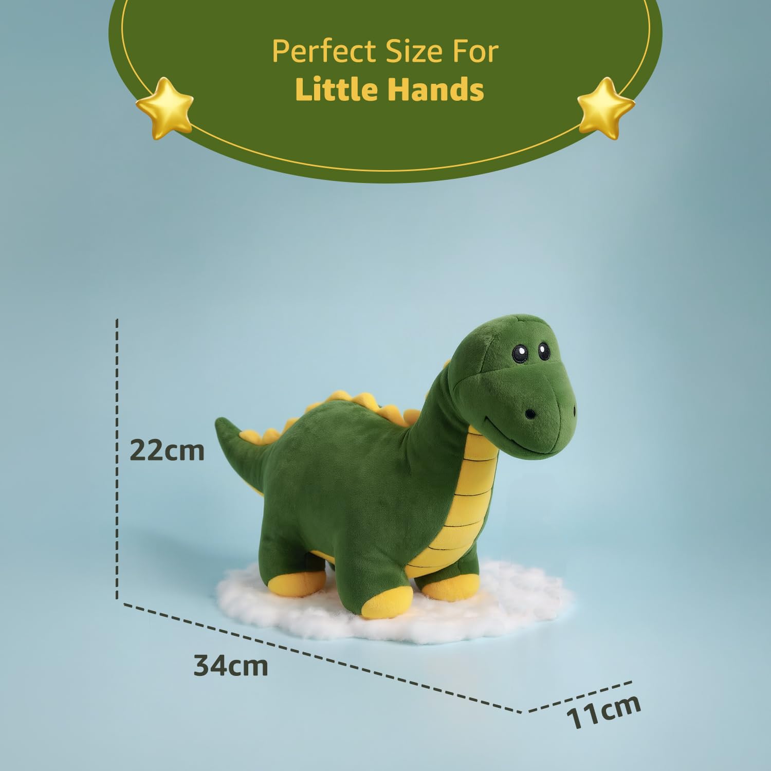 Amazon Brand - Jam & Honey Dinosaur, Cute, Plush/Soft Toy, Suitable for Boys, Girls and Kids, Super-Soft, Safe, 34 cm (Green & Yellow) 1