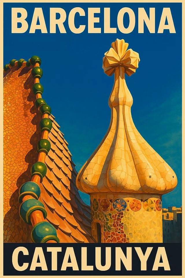 Póster de Barcelona vintage de la Casa Batlló para decorar tu salón con encanto viajero
