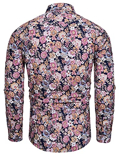 TUNEVUSE Mens Long Sleeve Floral Dress Shirt Flowered Pattern Print Button Down Shirts Cotton2