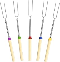 5/8/12/24 Pack Marshmallow Roasting Sticks Set, Extendable 32in Long Metal Barbecue Skewers with Wooden Handle, for Marshmallow, Hot Dogs, Camping, BBQ, Grill(5 Pack)