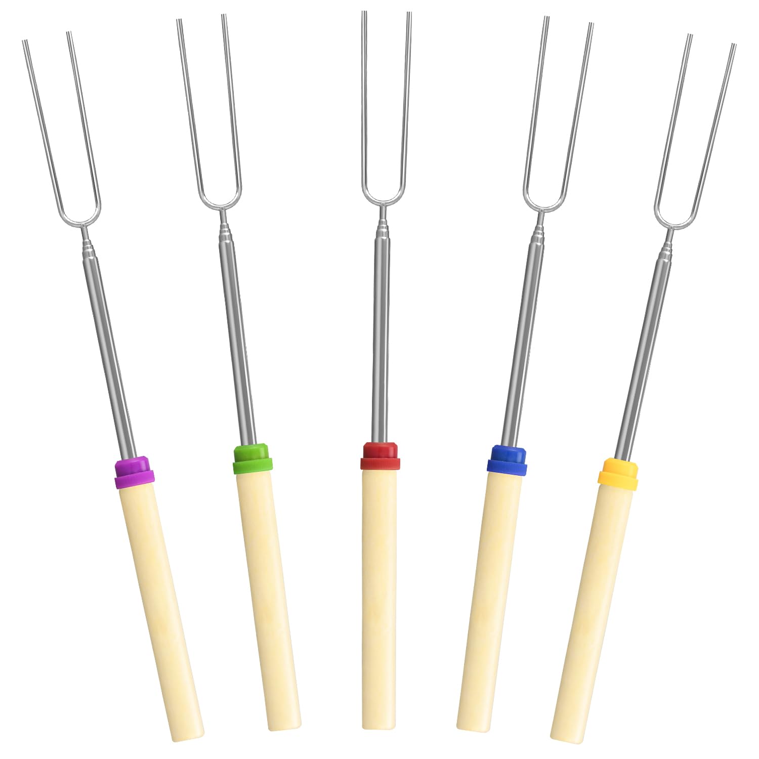 DkOvn Marshmallow Roasting Sticks Set, 5/8/12/24 Pack Extendable 32in Long Metal Barbecue Skewers with Wooden Handle, for Marshmallow, Hot Dogs, Camping, BBQ, Grill(5 Pack)