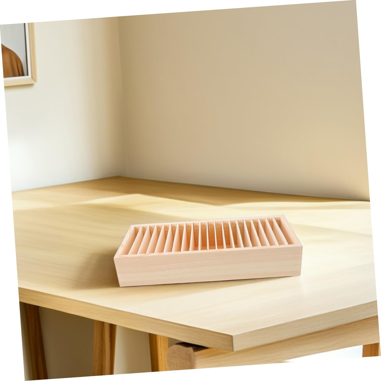 2 Pièces Boîte de Rangement à Compartiments pour Cartes de Visite en Bois