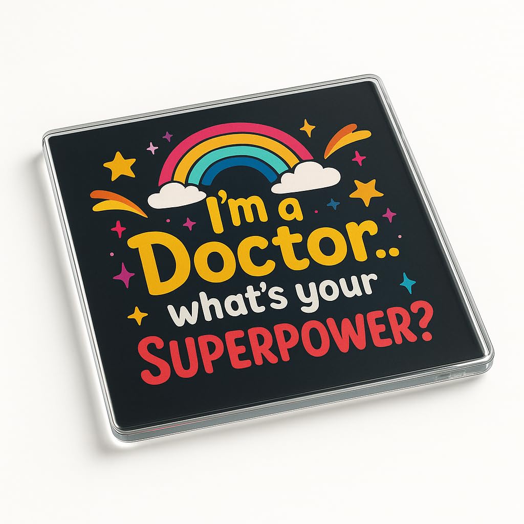 Acrylic Coaster Gift with Heroic Whimsy Design - Playful Superhero Message for Doctor Thank You Gift from Kids